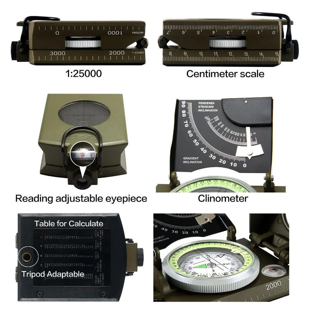 Anbte Boussole Militaire 3000 Gauss Avec Clinomètre - Boussole Randonnée Précise Ultralégère En Alliage D'Aluminium Olive