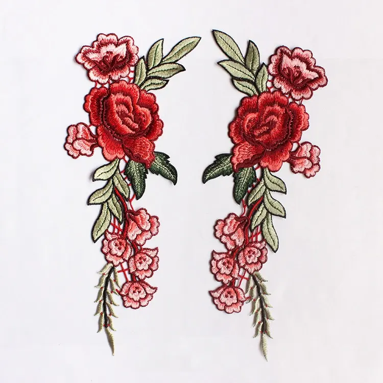 A Pair Embroidered Red Flower Applique ...