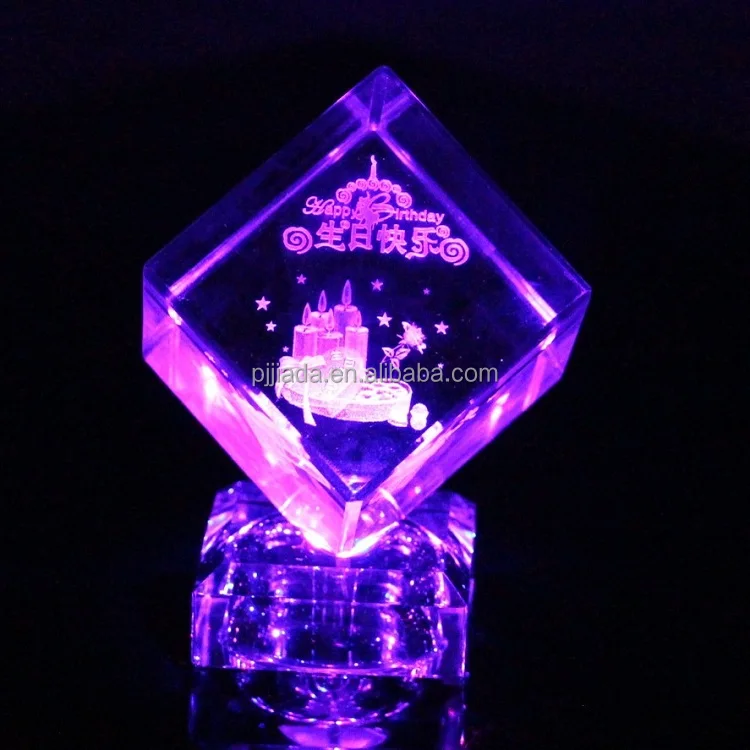 Hot Sale Rotating Led Base Custom 3d Laser Engraved Glass Cube Photo Frame 3d Photo Crystal Cube for Valentine's Day Gift