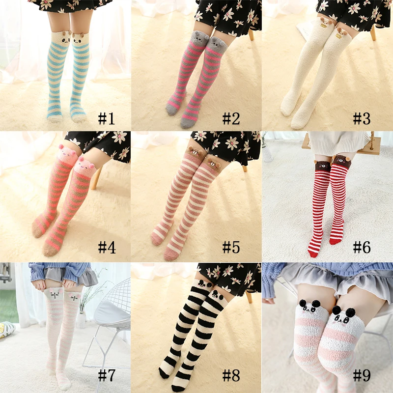 Women Kawaii Stripes Thigh High Socks - Cartoon Warm Over Knee Socks Casual Knee  High Stockings