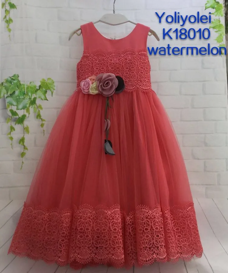 2018 белое без рукавов цельное кружевное длинное платье для девочек вечерние на свадьбу для От 2 до 9 лет