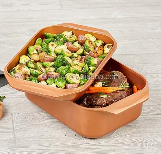 Aluminum Non Stick Copper Turkey Roaster Die Cast Casserole Gold Coast