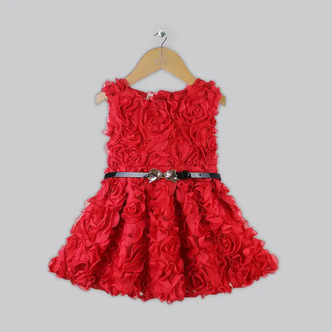 2014 пышные красные платья с объемнами цветами и ремнем для девочки и принцесс