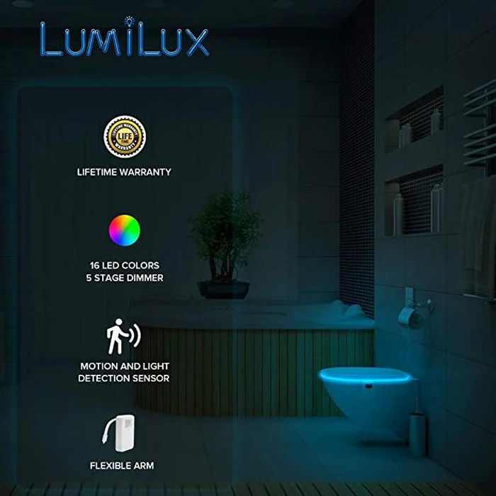 LumiLux Toilet Light with Motion Detection Sensor - 16-Color LED Bathroom  Toilet Bowl Light (White)