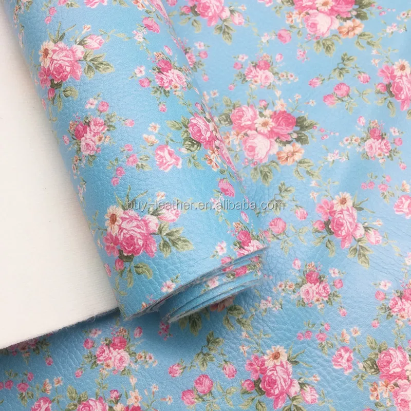 Soft Handfeeling Flower Printed Synthetic Leather PU Faux Leather Fabric