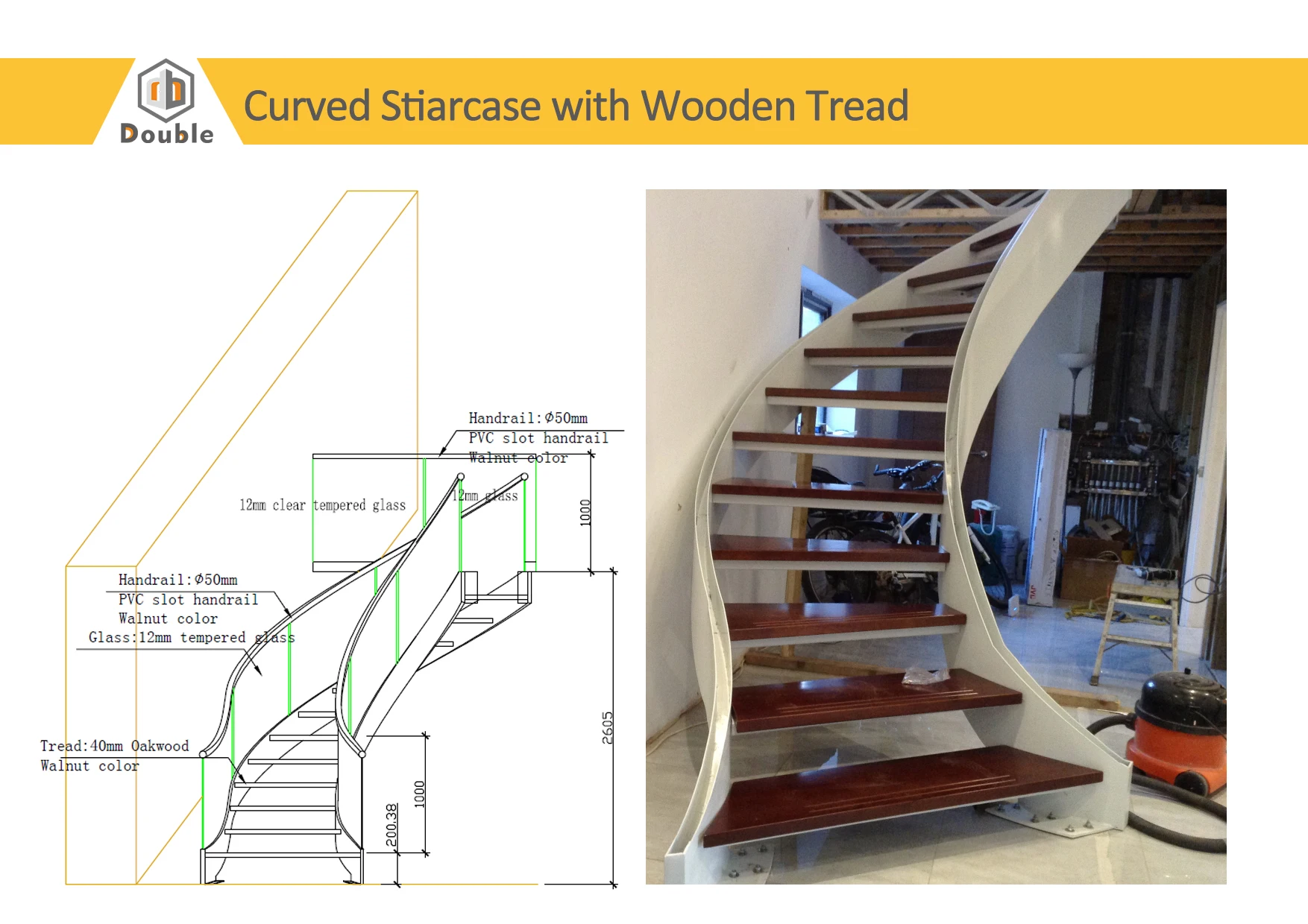 Easy installed curved staircase villa Commercial Metal spiral staircase resident indoor wood tread helical stairs manufacture