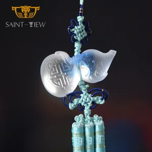 Chinese Fengshui LiuLi Crystal Craft Calabash Gourd Bring Blessing Car Hanging Ornament