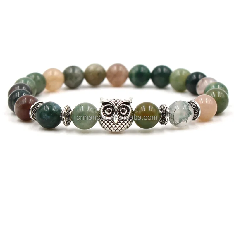 Natural Stone Bracelet for Women Men Rose India Agate Leopard Crown Lion Owl Buddha Beaded Yoga Bracelets Pulseira Masculina