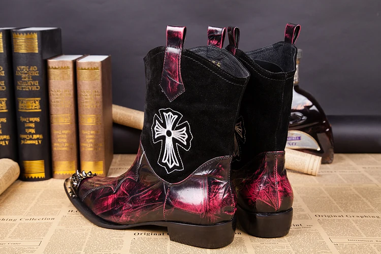 NA049 New Winter Shoes Genuine Leather Men Pointed Toe Metal Tip Men's  Dress Boots Fashion Red Retro Mens Wedding Shoes