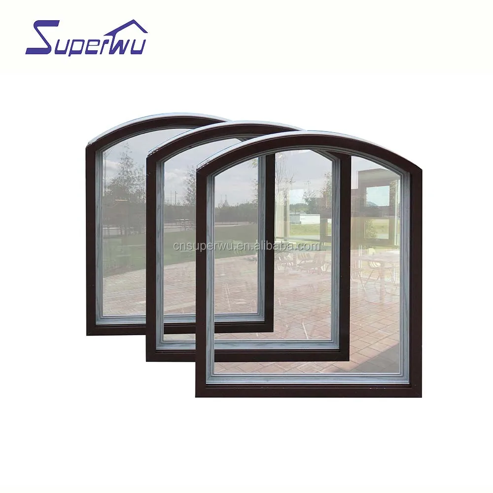 Soundproof glass aluminum double tempered glass arch fixed windows in low prices double color design