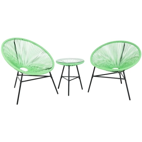 2 Seater Bistro Set Multi-Color Rattan Wicker Acapulco Lounge Chair With Woven Basket String Moon Chair and Glass Table