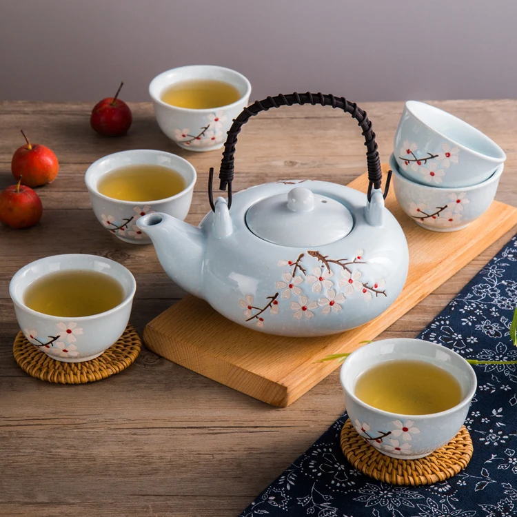 Fundo Bule De Chá E Xícaras Em Jogo De Chá Japonês Tradicional