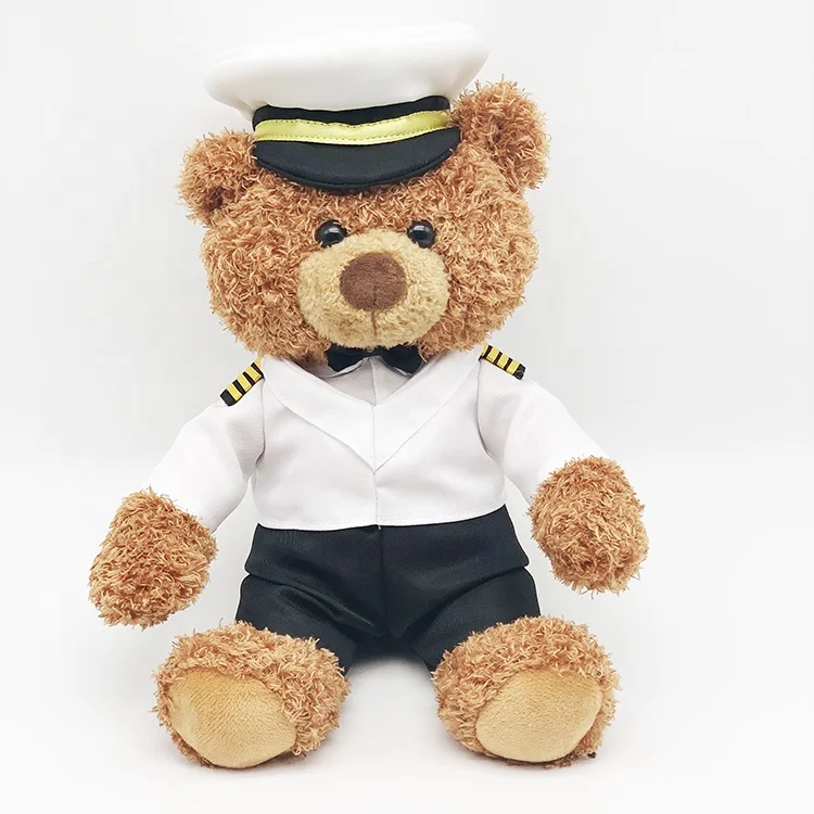 Stuffed Animal Captain Uniform Teddy Bear Plush Pilot Bear Soft Toys 