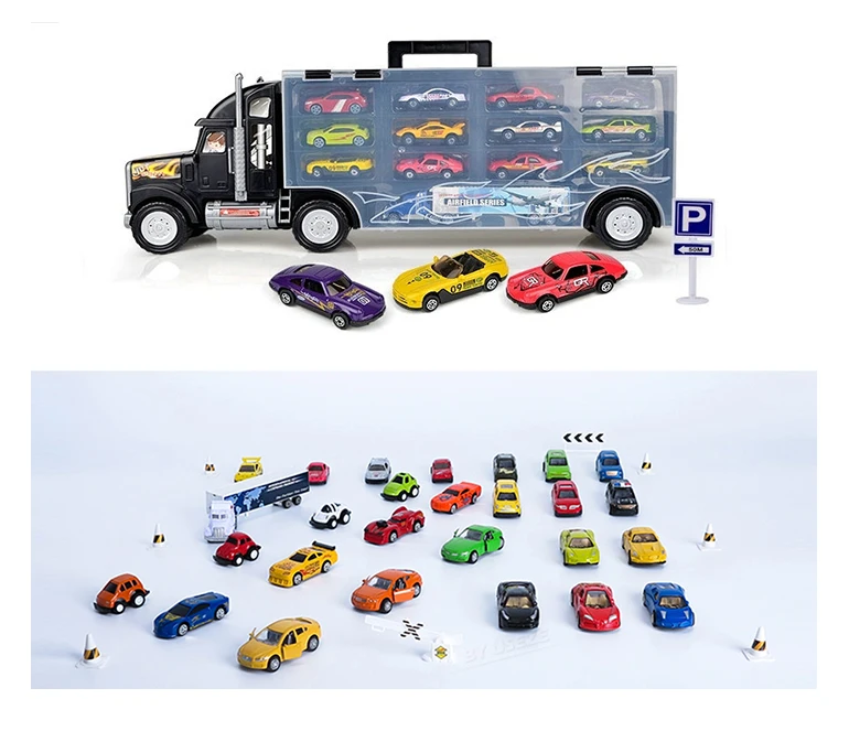 carrier vehicle toy container truck with 12 alloy cars and 1 container car