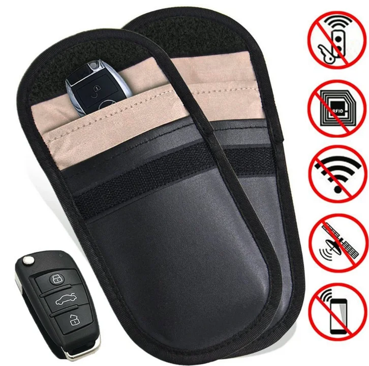 Car Key Fob Protector Pu Leather Cell Phone Antitracking Antispying