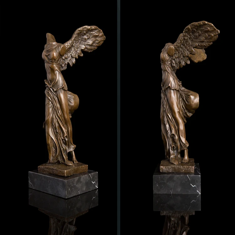 Classical Polish Metal Bronze Winged Victory Samothrace Sculpture Nick Headless Angel Greek Statue