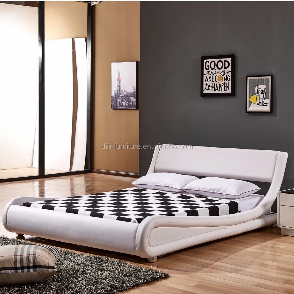 イタリアモダンデザイナーダブルキングサイズフェイクレザーベッド4FT
