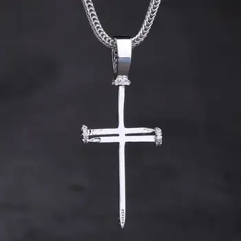 KRKC&CO White Gold Ice Out Nail Cross Pendant Hip Hop Jewelry for amazon/ebay/wish online store for Wholesale Agent in Stock