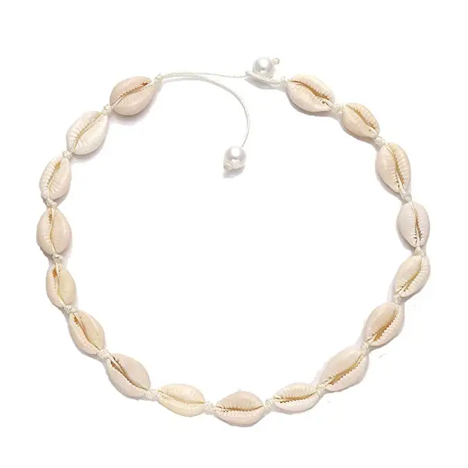 Seashell Necklace Statement Adjustable Seashell Cord Bib Collar Necklace Bracelets Set Boho Hawaiian Summer Beach Jewelry