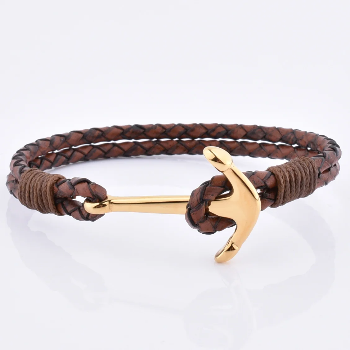 High Class Custom Logo Gold Anchor Navy Blue Leather Bracelet Charm New Fashion Genuine Leather Bracelet for Men