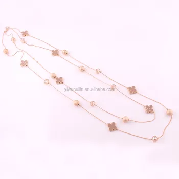 IMG 3791 Yiwu Huilin Jewelry Summer Fashion Body Chain Women flower metal ball Pendant Multi Layer Long necklace