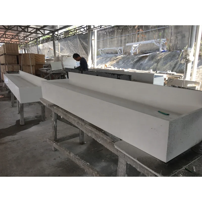 Manual Artificial Stone Long Durable Bathroom Trough Sinks with Faucets
