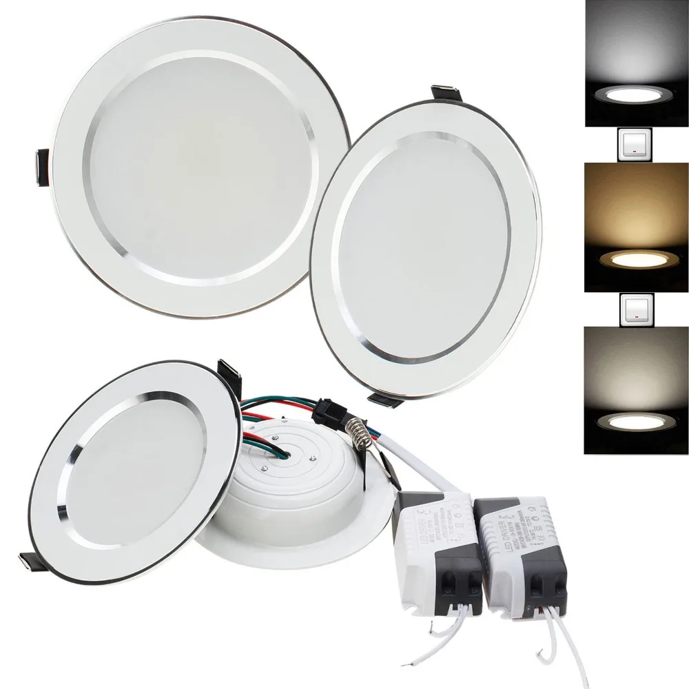 3W 5W 7W 9W 12W 15W 18W Ceiling lighting SMD Dimmable Recessed LED Panel Light With Three Light Color Change