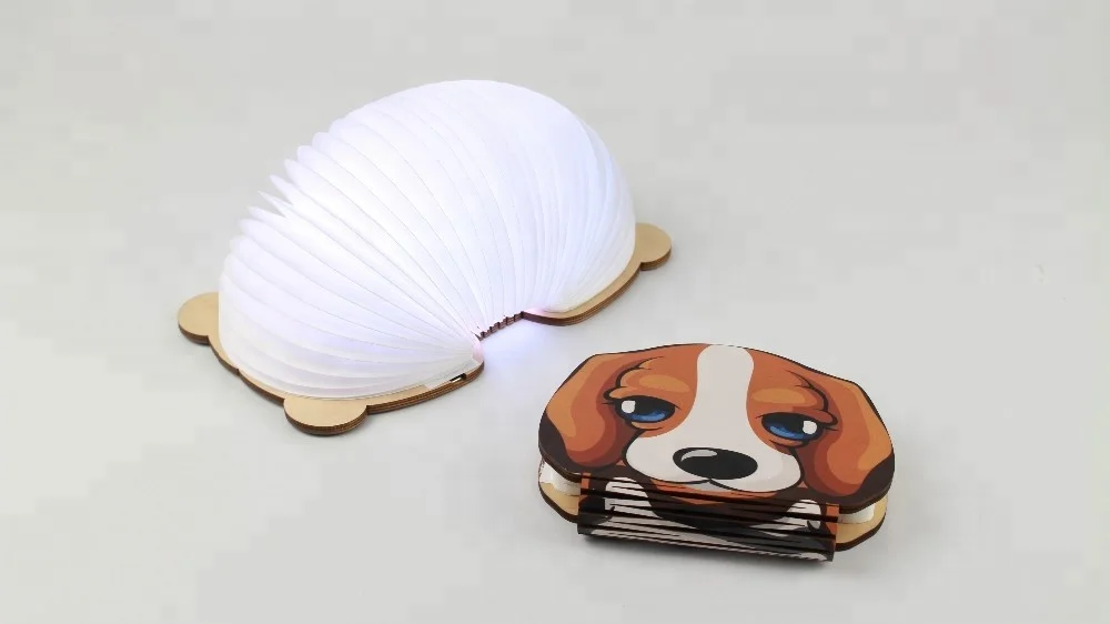 Творческий портативный мультфильм книга лампы деревянный аккумуляторная складной свет книги