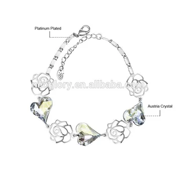 Crystal From Swarovski Crystal Heart Flower Chain Fashion Bracelets New Brand for Women