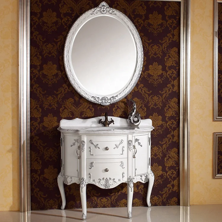 Classic Retro White Lacquer Victorian Silver Leaf Free Standing Bathroom Vanity With Oval Mirror Wts346 Buy Classic White Bathroom Vanity Free Standing Bathroom Vanity White Lacquer Bathroom Vanity Product On Alibaba Com