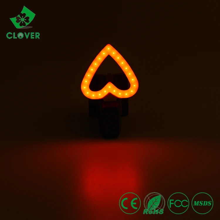 Clover Customizable Shape Heart Shaped Style Creative COB Bike Rear Light Usb Rechargeable Led Decorative Bicycle Light