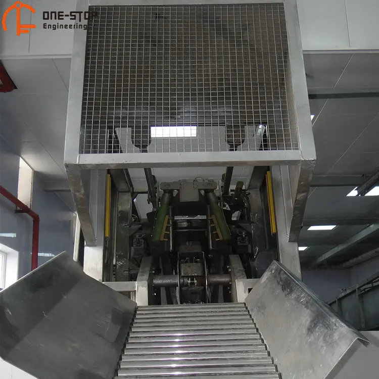 Pig electric stunner on mechanical pig slaughtering line in pig slaughterhouse