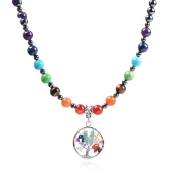New Tree of Life Hematite Beads Yoga Handmade Natural Pendant 7 Chakra Short Necklace Jewelry