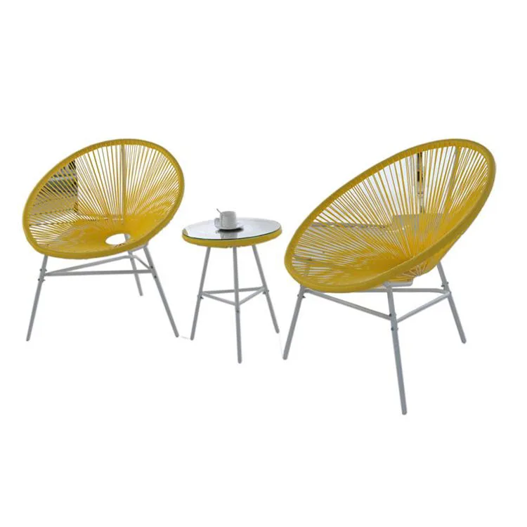 2 Seater Bistro Set Multi-Color Rattan Wicker Acapulco Lounge Chair With Woven Basket String Moon Chair and Glass Table