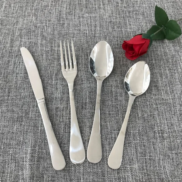 Custom Restaurant Hotel Reusable Silver Flatware Tableware Stainless Steel Metallic Bulk Wedding Knife Spoon Fork Set Cutlery