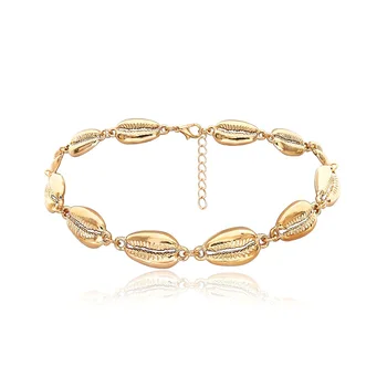 gold metal shell choker necklace bracelet set cowrie shell necklace bracelet for women sea cowrie shell jewel