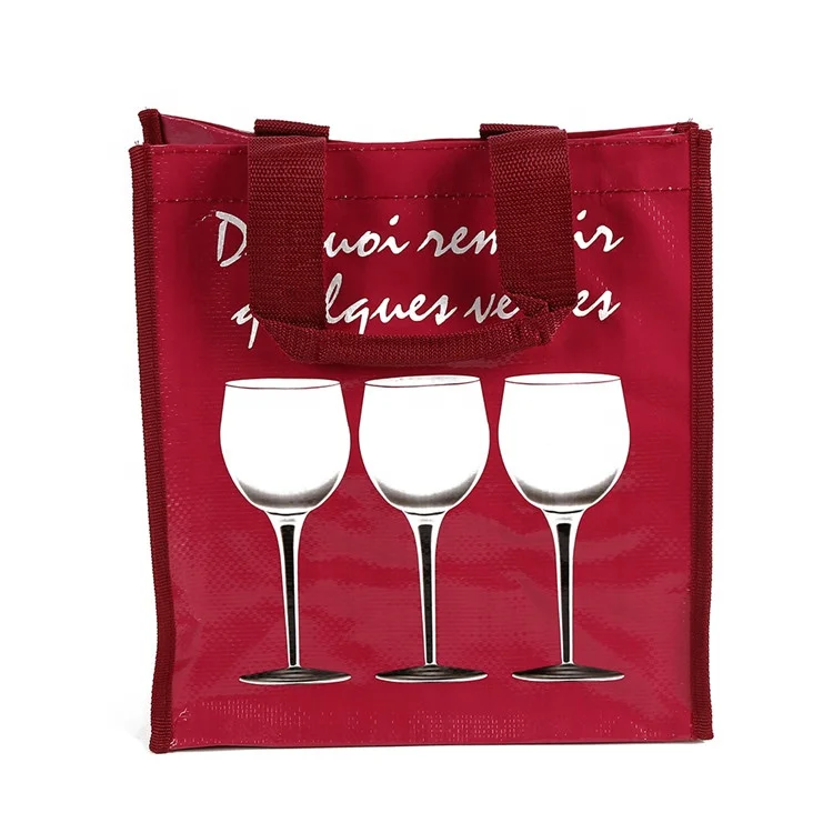 Unique Design Custom Bopp Laminated Custom Logo Printing Wine Tote Bag PP Woven Bag With Compartment manufacture