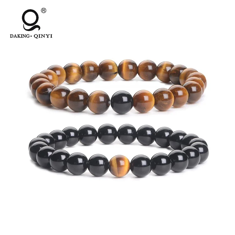 Bivei Matte Tiger Eye & White Howlite Beaded Bracelet - Natural Stone Healing Energy Protection Bracelet For Men & Women