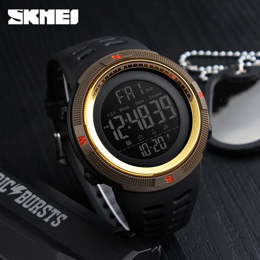 Nouveau réveil numérique Skmei 1251 marque montres de luxe électronique étanche en profondeur PU bande plongée Sports de plein air hommes montre Led