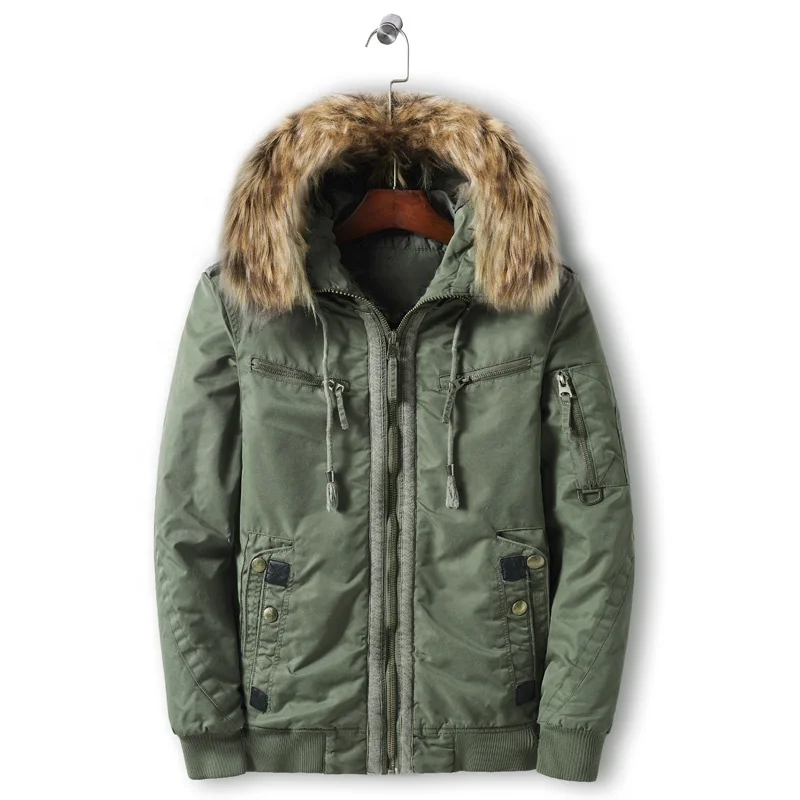 olive green winter coat with fur hood