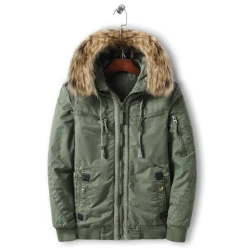 Wholesale Russia Olive Green With Fur Hood Winter Men Parka Coat