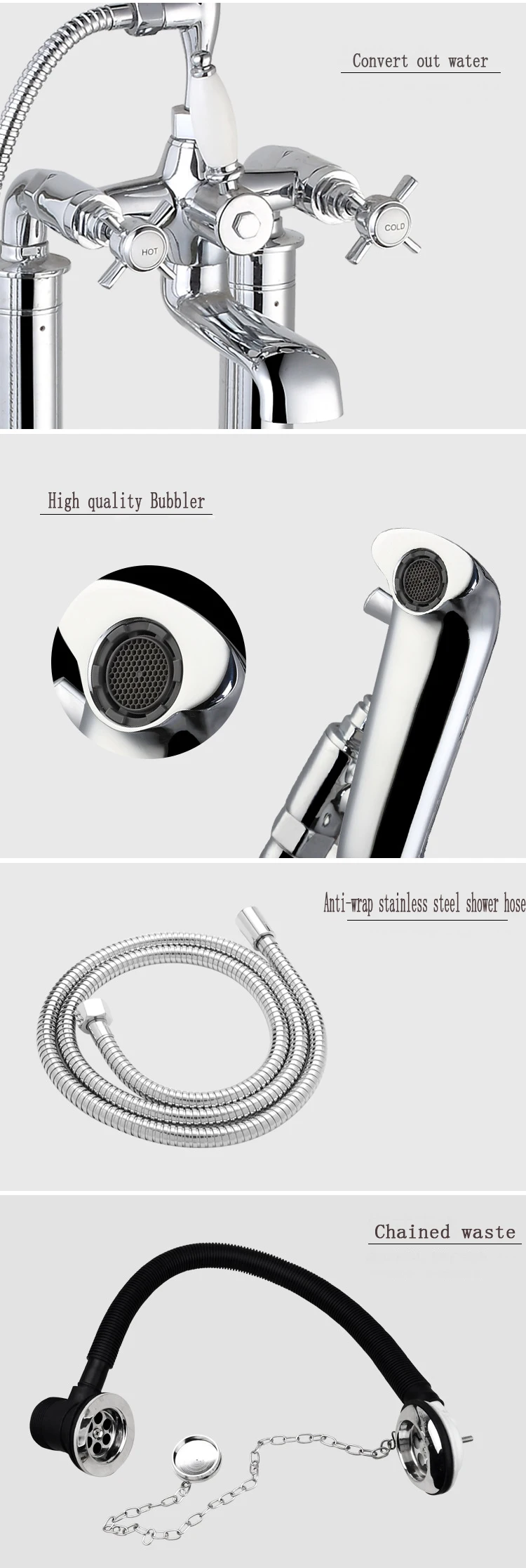 Traditional Floor Mounted Bath Shower Mixer - Gold details