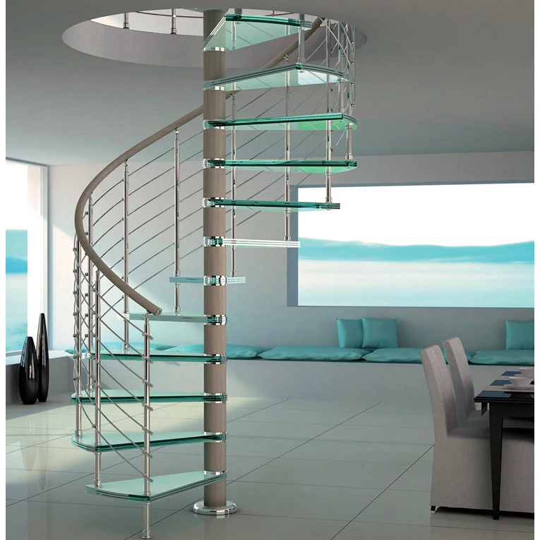 Nice style glass spiral stairs combined laminated glass and stainless steel balusters