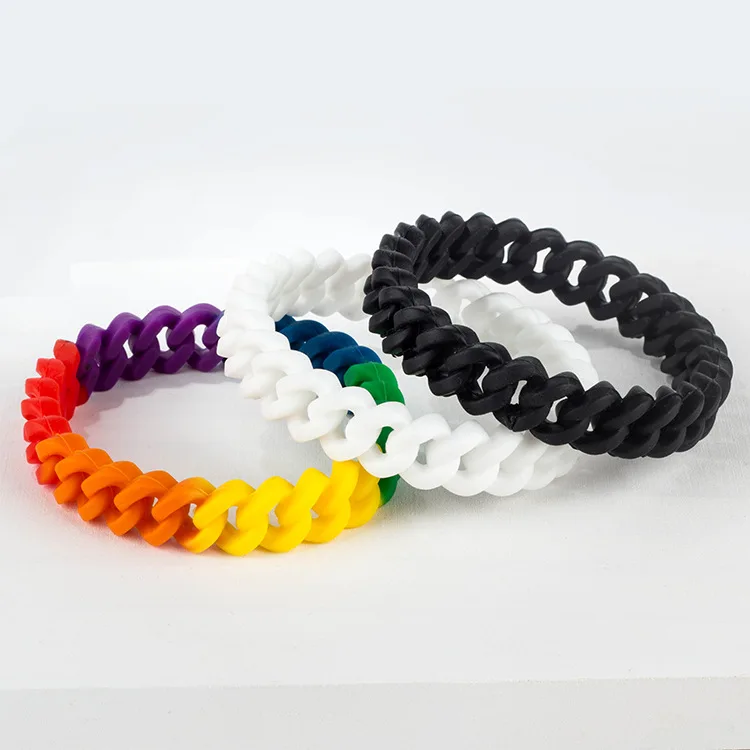 Multicolor Rainbow Hollow Pin Twist Silicone Bracelet for Men Women Bracelets Braided Chain Link Wristband