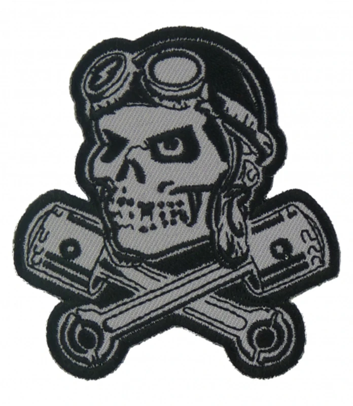 Motociclista Teschio Meccanico Toppa, Toppa Ricamo Ferro Su da Cucire 8x6.5cm