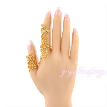 hot wholesale gold jewelry cuff leaf wrap long armor full two finger ring