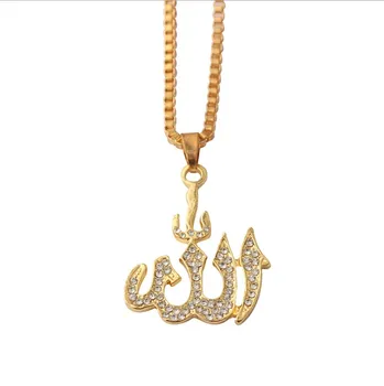 18K gold plated Muslim Allah Long Chain In Rhinestone Region Women silver HipHop Jewelry Necklace