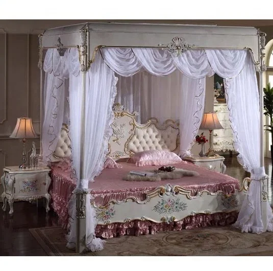 Momoda Luxury Royal French Baroque Rococo Louis Xiv Solid Wood Hand Made Antique Super King Bed With Canopy Buy Solid Wood China Antique Queen Canopy Bed Italy Royal Antique Bedroom Furniture Sets Louis