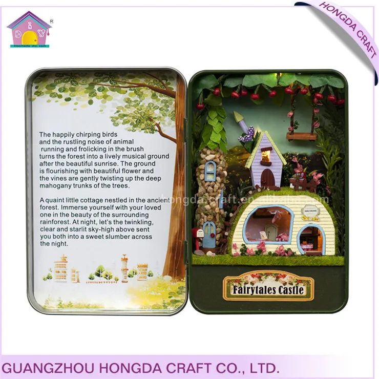 Good Quality With Intelligent Voice Control Light Miniature Diy Miniature Green House Wooden Kids Tin Box Theater