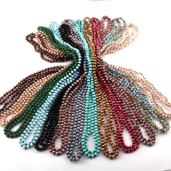 Fashion Cute Mini 6mm Crystal Glass beads Necklace 145-150cm long knotted 29 Color Women necklace
